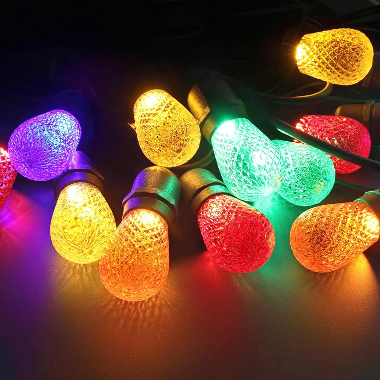 BRIMAX S14 LED Colored Light Bulbs with Faceted Surface,Outdoor Indoor String Light Replacement Bulbs,Plastic,Shatterproof, E26 Base, for Christmas Halloween Party and Holiday Decor,15 Pack