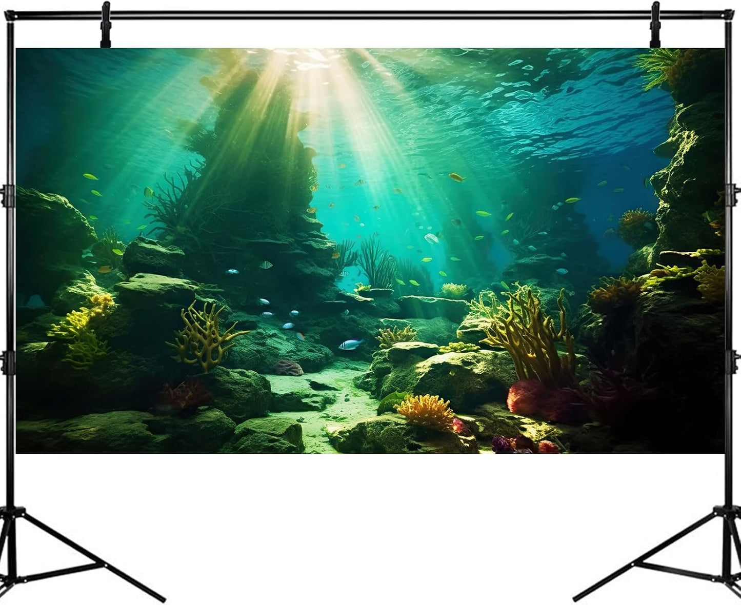 Ocean Floor Fish Tank Background Under The Sea Coral Reef Aquarium Background Tropical Fish Terrarium Backgrounds Underwater Rock Cave Sunray Fish Tank Backgrounds Decorations 24x16in