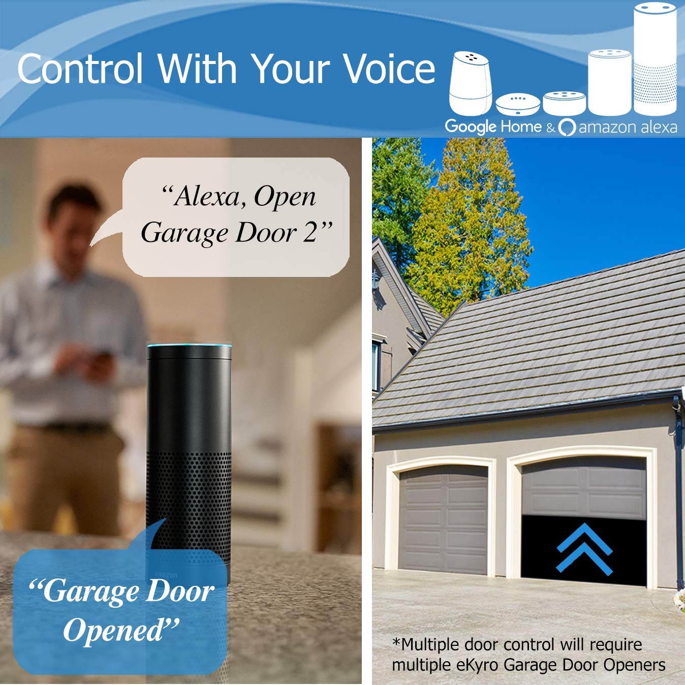 Smart Garage Door Opener - Universal WiFi Remote Controller Compatible with Alexa, Google Home, iPhone, Siri, Android, Door Left Open Alert, Door Security Systems, Updated Model