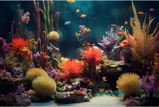 Aquarium Background Beautiful Colorful Coral Reef Aquatic Plants Terrarium Background Rock Tropical Fish Jungle Style Fish Tank Background Colorful Under Water View Aquarium Backdrop Vinyl 48x20in