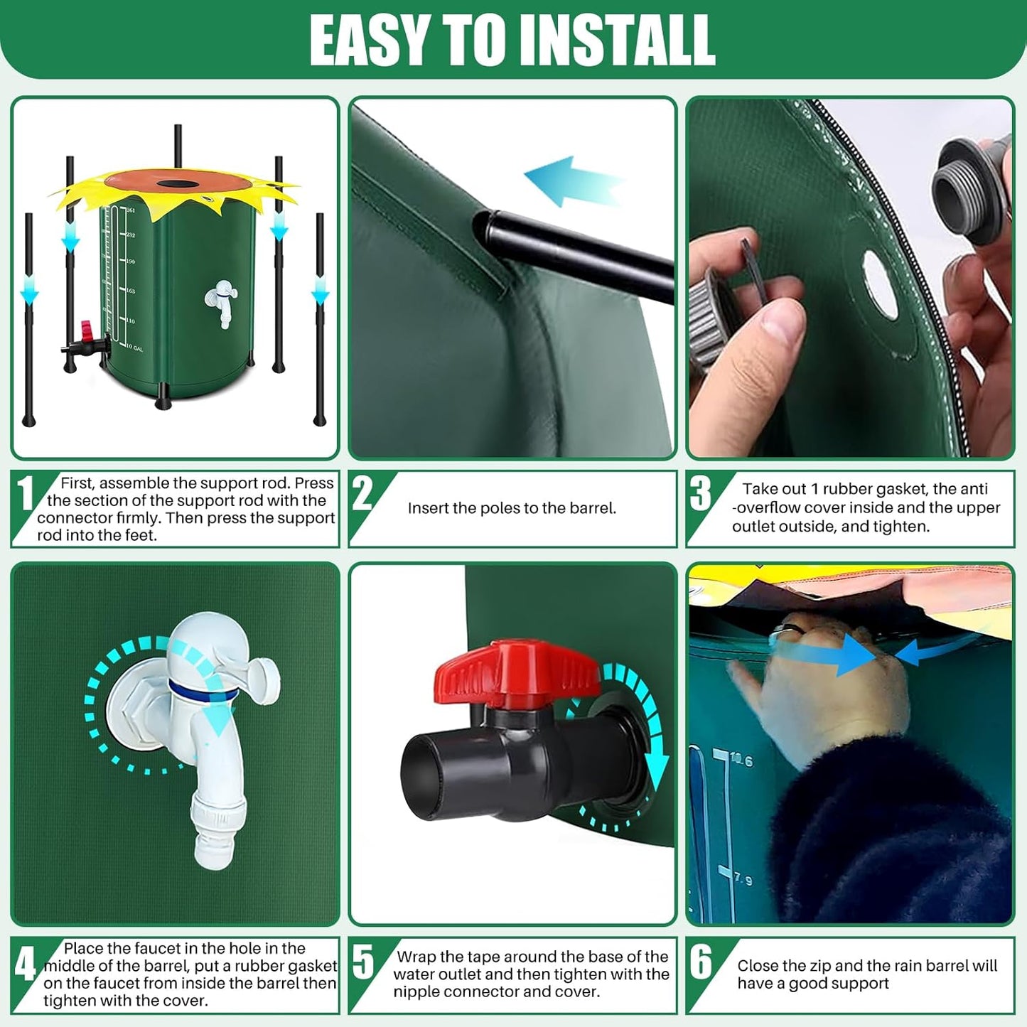 53 Gallon Collapsible Rain Barrel, Rain Water Collection Barrel with 1000D Oxford Cloth, Portable Rainwater Collection System with Spigot and Overflow Kit