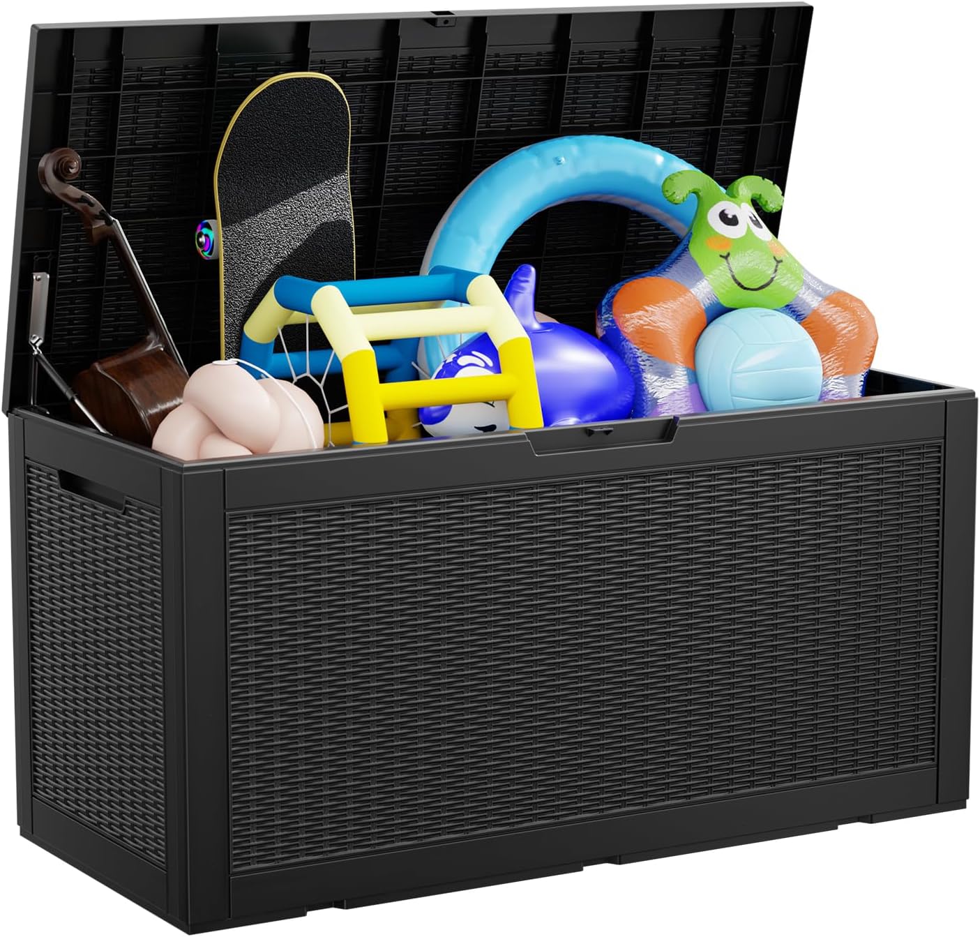 100 Gallon Waterproof Outdoor Storage Box,Resin Deck Box,Lockable Outside Storage Box Container for Patio Furniure,Garden,Tools (100 Gallon,Black)