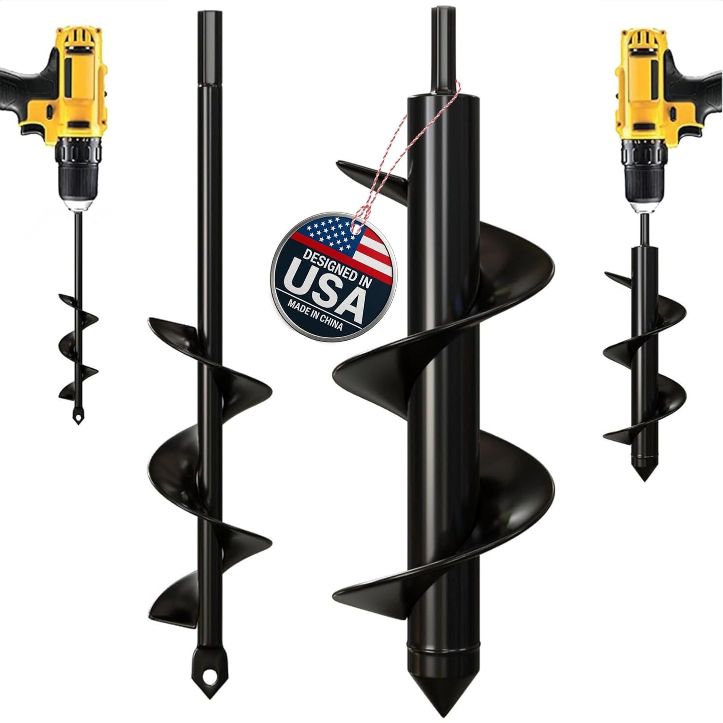 K-Brands Auger Drill Bit for Planting – 1.6 x 9 Inch & 3 x 9 Inch Set - Garden Spiral Hole Drill and Bulb Planter Tool - Bedding Plants, Umbrella Holes - 3/8 Inch Hex Drive Drill