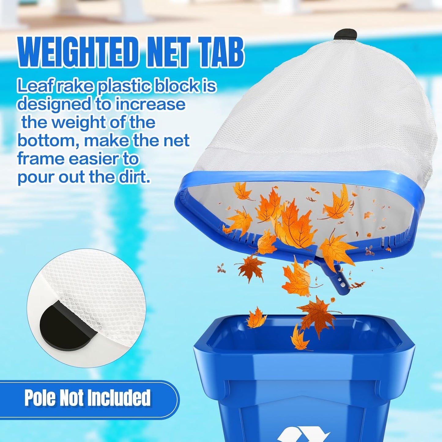 joyhalo Pool Skimmer Net,Fine Mesh Pool Nets for Cleaning with Double-Layer Deep Bag,Aluminum Frame Wrapped mesh Header for Cleaning Leaf, Debris(No Pole)