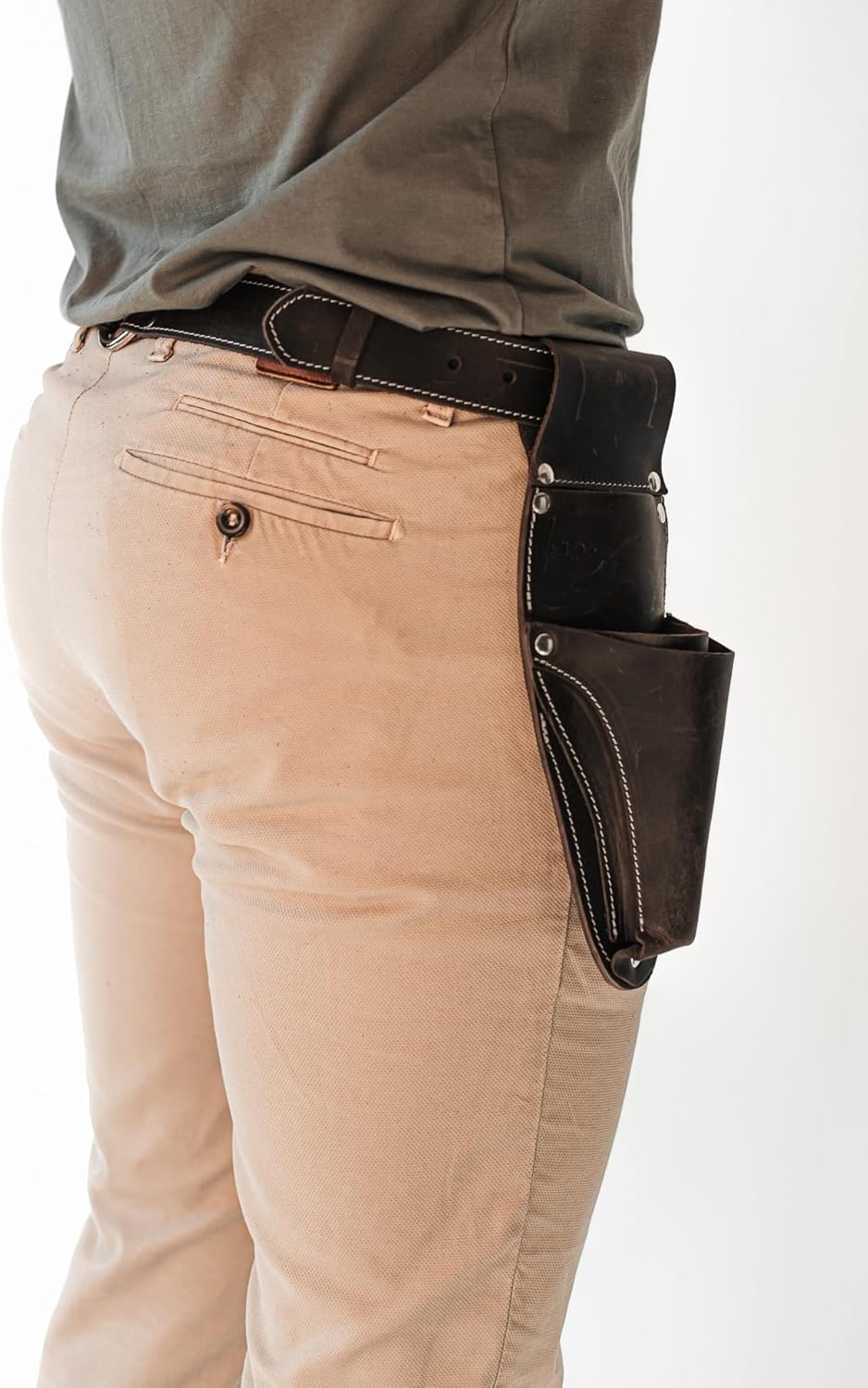 Hori Hori Leather Sheath Belt with Pruner and Scissor Pockets. Personalized Florist Tool Belt Leather, Gardening Belt with Pockets. (Black/Grey, One Size - Adjustable)