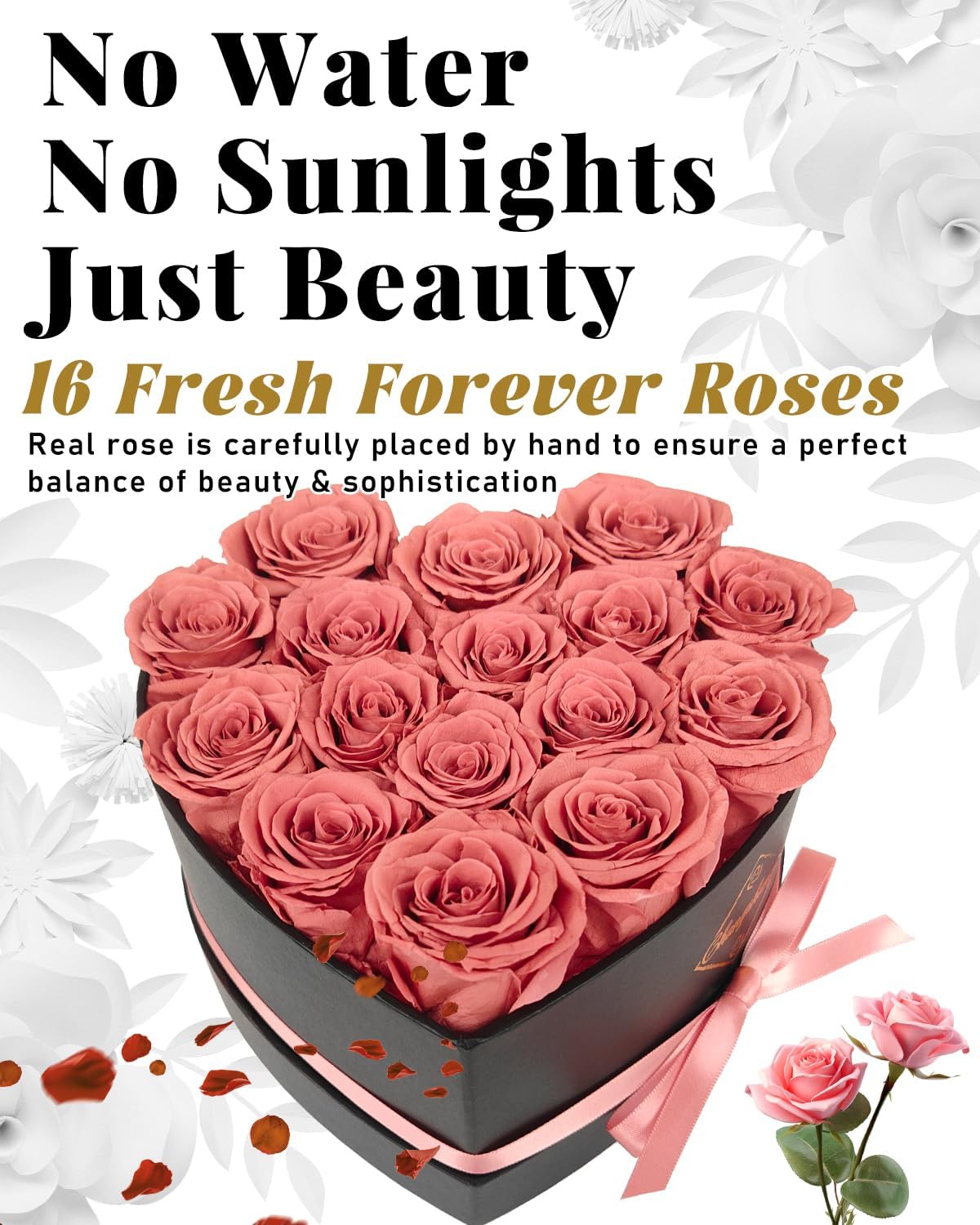 16 Flowers Forever Preserved Roses in Heart Box, Preserved Flowers Womens Birthday Gifts for Women Mothers Rose Gift for Her Romantic Eternal Real Rose for Women Mom Wife
