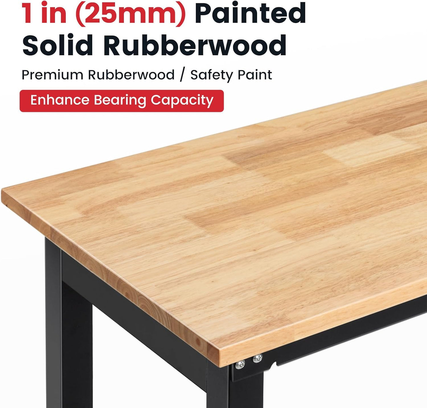 Work Bench 41 Inch Workbench for Garage Adjustable Height Heavy Duty Work Table Rubberwood Tabletop for Cutting Wood Shop Home Office Electronic Woodworking