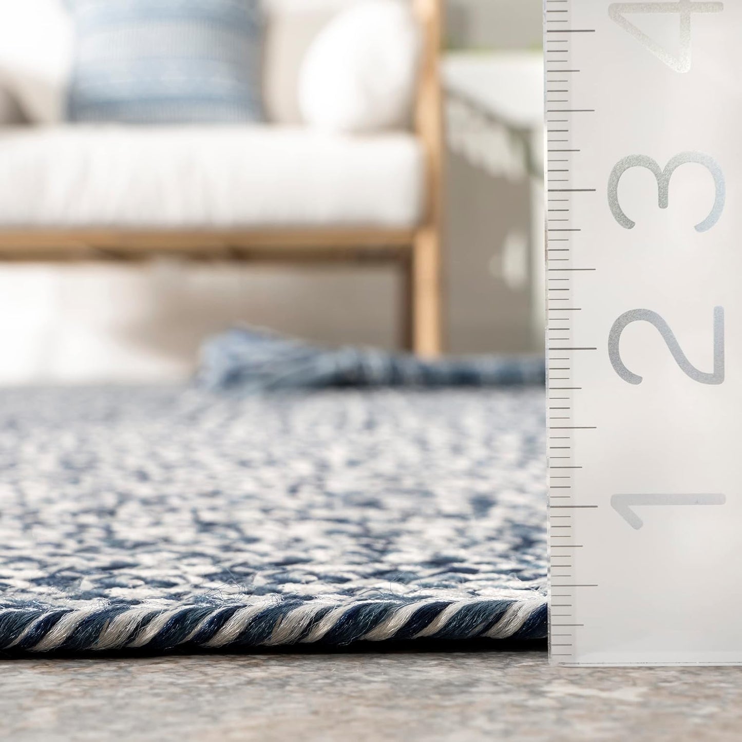 nuLOOM 2' x 12' Solid Hand Braided Indoor/Outdoor Area Rug, Pet-Friendly, High Traffic, Weather Resistant, for Patio, Balcony, Bedroom, Living, Dining Room, Wynn Navy