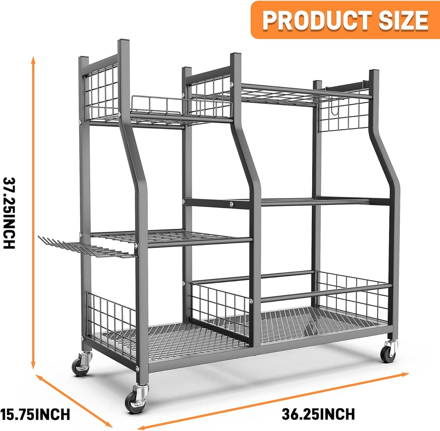 TORACK Garden Tool Organizer with Wheels, Rakes Shovels Yard Tools Stand for Garage, Shed, Garden, Indoor/Outdoor Long-Handled Tools Cart
