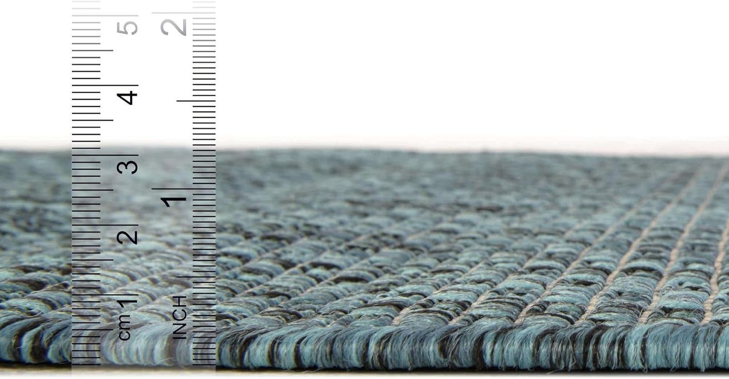 Unique Loom Collection Casual Transitional Solid Heathered Indoor/Outdoor Flatweave Area Rug (13' Square, Teal/Navy Blue)