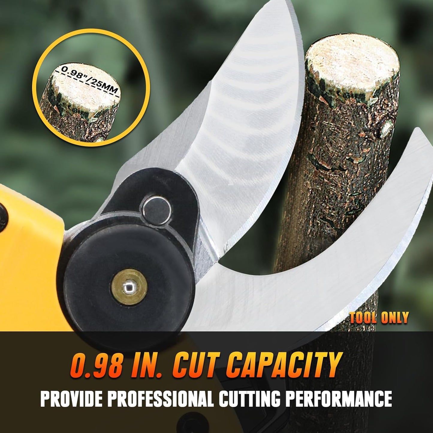 Mellif Electric Pruning Shears Compatible With DeWalt 20V Max Battery (Tool Only), Cordless Garden Pruner w/ 2,6000RPM Brushless Motor, Imported Steel Blades-25mm(0.98 Inch) Cutting Diameter