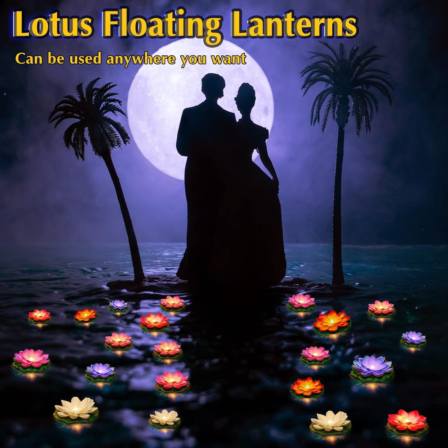 Liliful 24 Pcs Diwali Lotus Decoration Pool Floating Lights, Artificial Flowers Lotus with LED,Lily Pads Water Lantern for Indian Puja Home Decoration(3.94 Inch, 5.91 Inch,Colorful)