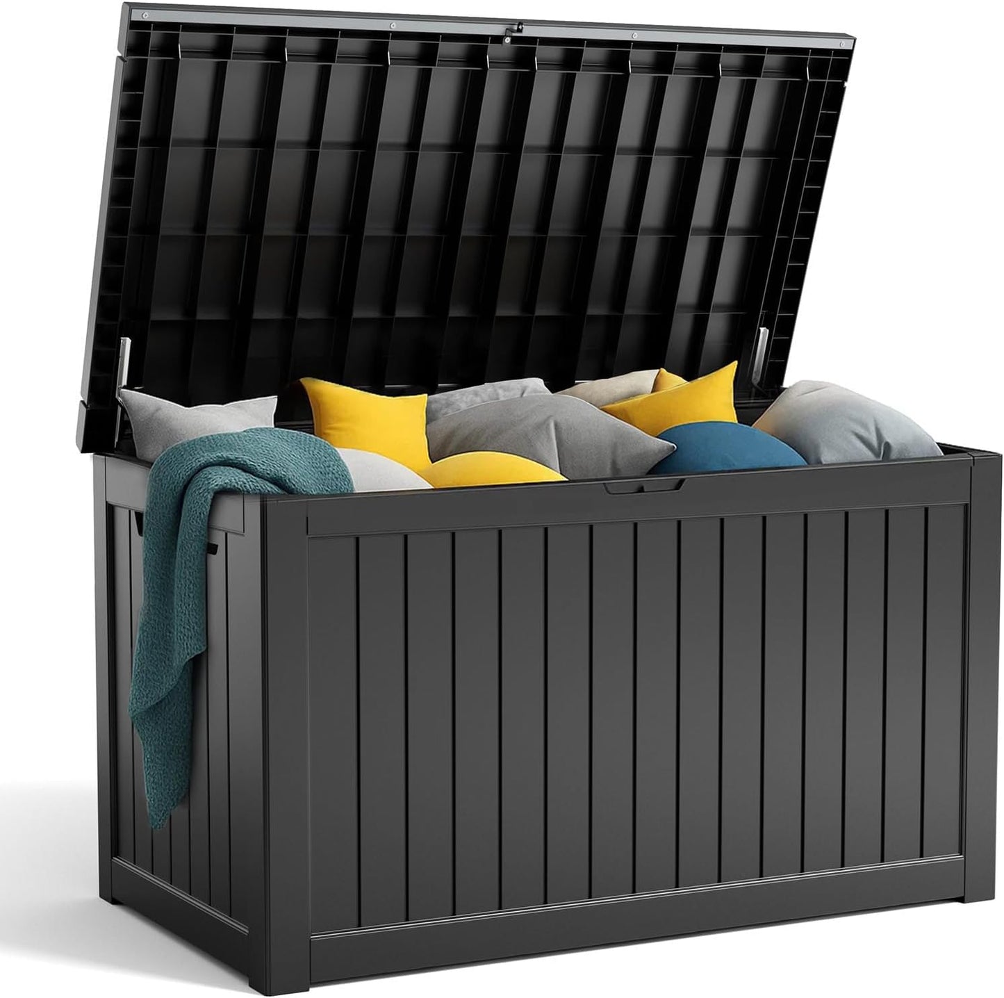 180 Gallon Resin Deck Box, Lockable Patio Outdoor Storage Box for Furniture, Garden Tools and Tools Storage, Waterproof Outside Storage Boxes - Black