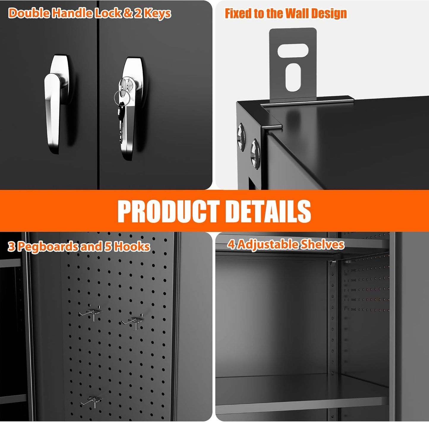 Aobabo Extra Large Cabinet on Wheels, Metal Storage Cabinet with Pegboards, Steel 2 Handles Locking Doors and Adjustable Shelves, for Garage Office, Black, 43.3''W x 21.6''D x 72''H, Assembly Required