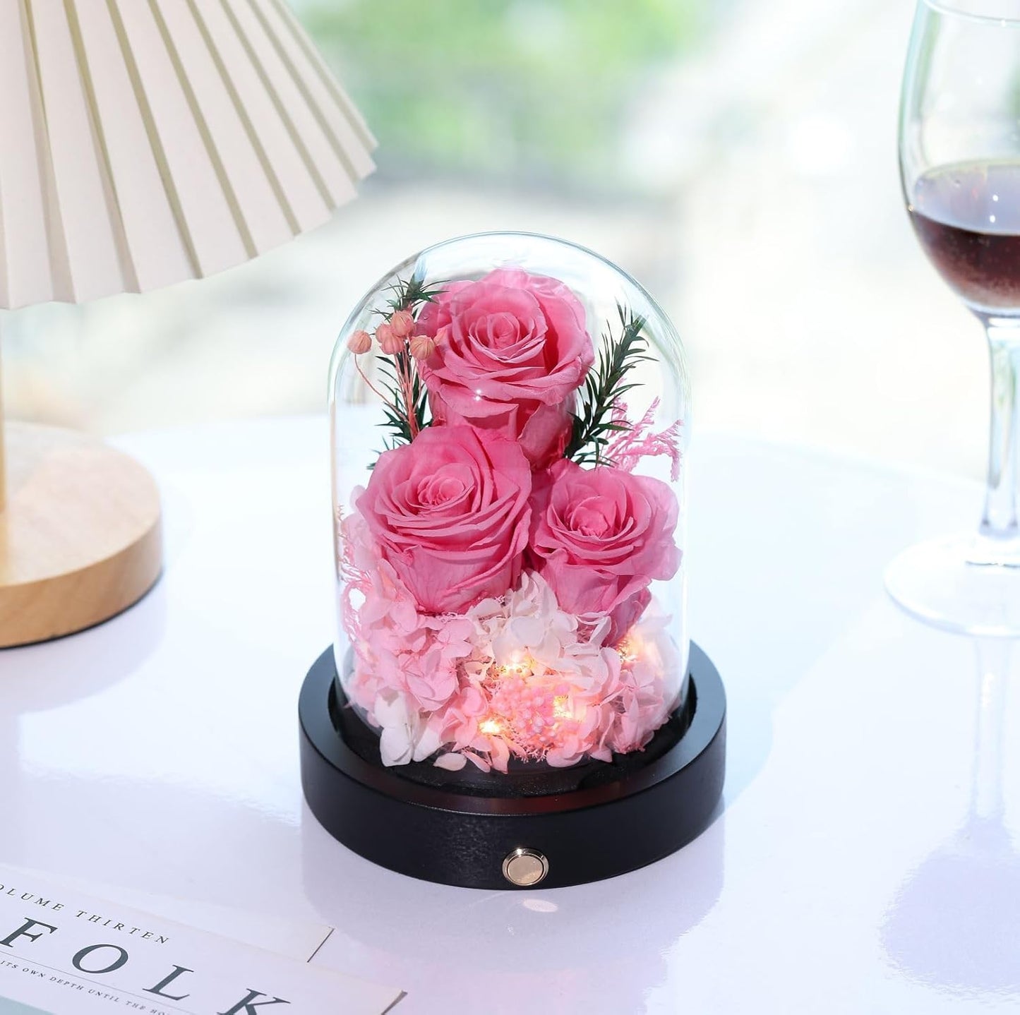 Mothers Day Flowers Gifts for Mom,Pink Forever Preserved Roses in Glass Dome, Anniversary Valentines Day Birthday Gifts for Wife Grandma Women Daughter Mother Her