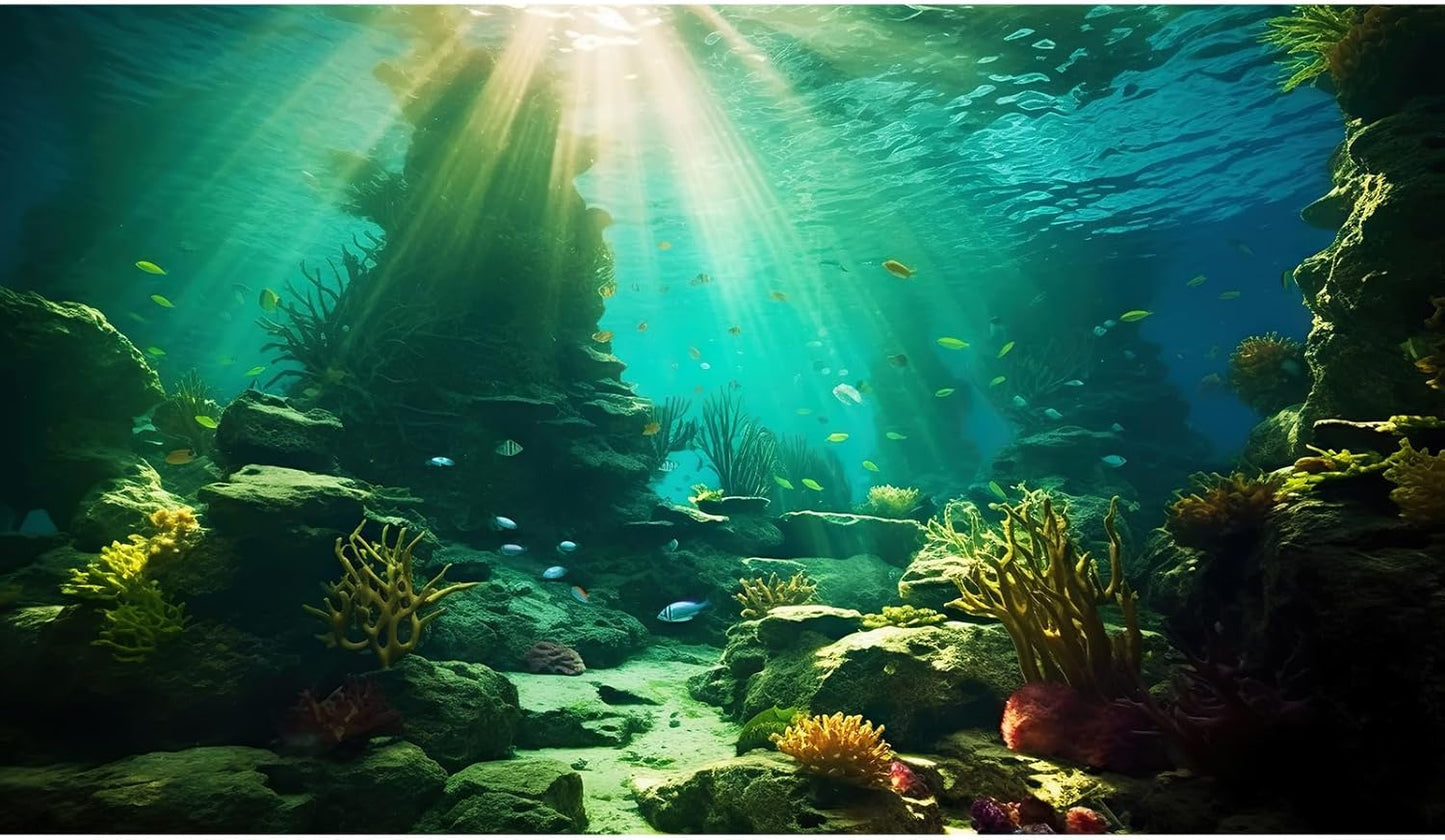 Ocean Floor Fish Tank Background Under The Sea Coral Reef Aquarium Background Tropical Fish Terrarium Backgrounds Underwater Rock Cave Sunray Fish Tank Backgrounds Decorations 60x24in