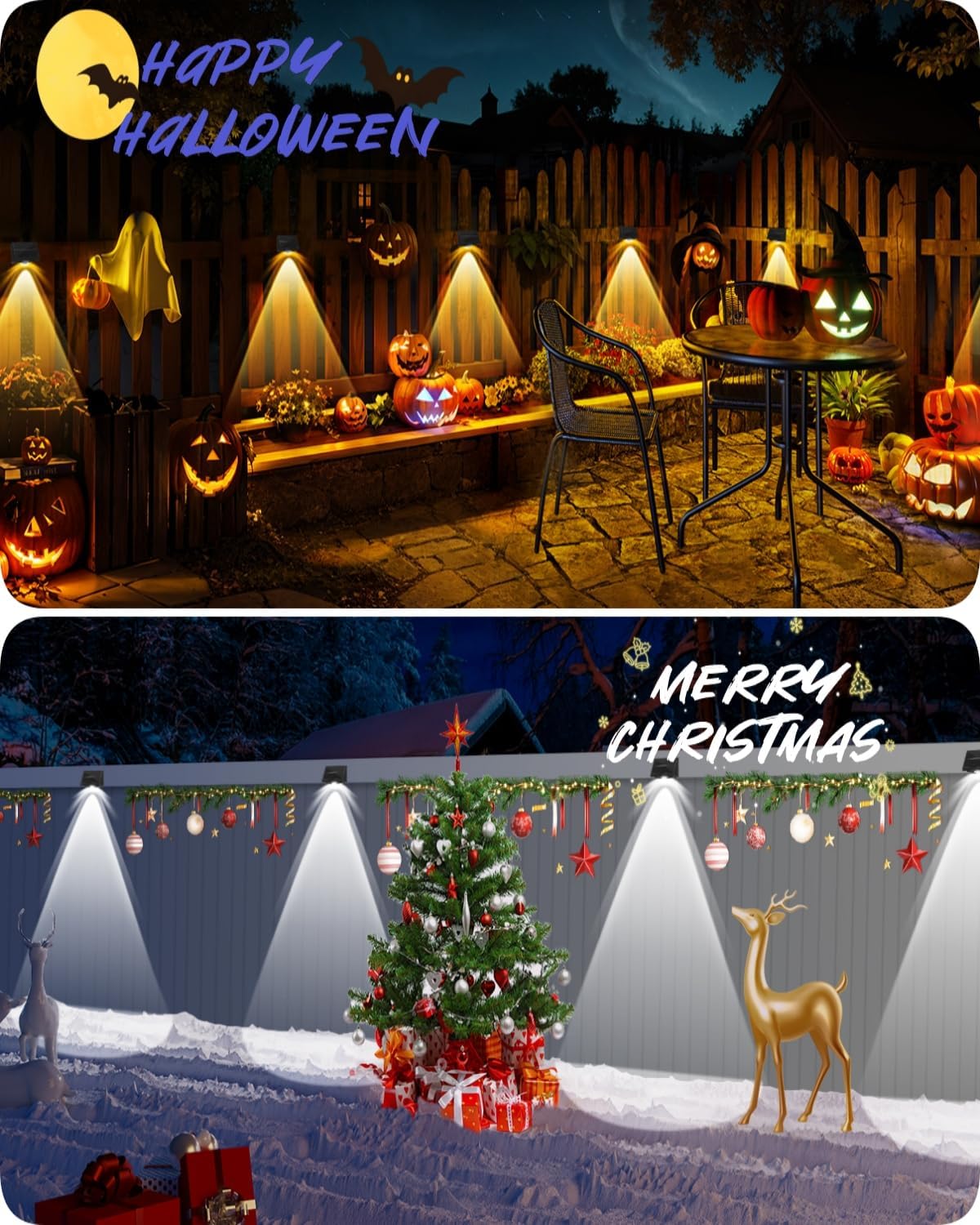 Solar Fence Lights Outdoor Waterproof High Brightness LED Spot Lens Deck Lights 7 Mode Warm & Cool White RGB Solar Powered Wall Lighting Decor for Outside Patio Step Backyard Railing Pool - 8 Pack