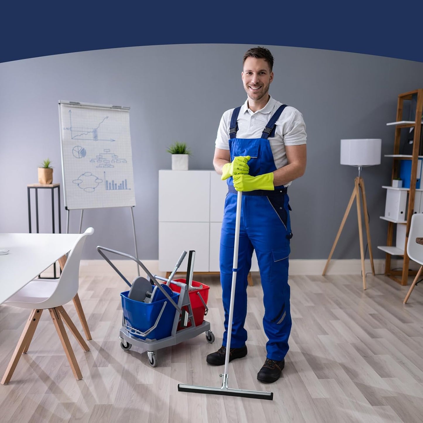 Lasnten 2pcs Double Foam Floor Squeegee for Concrete Industrial Floor Scrubber Stainless Steel Cleaning Squeegee with Rubber Heavy Duty Broom EVA Foam Blade for Garage Window Pool (22 Inch)