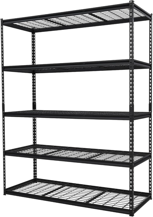 2500 LBS Storage Shelves, 5 Tier Garage Shelving, Heavy Duty, Adjustable Metal Shelving Unit, Industrial Utility Shelf Rack for Garage, Basement, Pantry, 72" H x 48" W x 24" D, Black