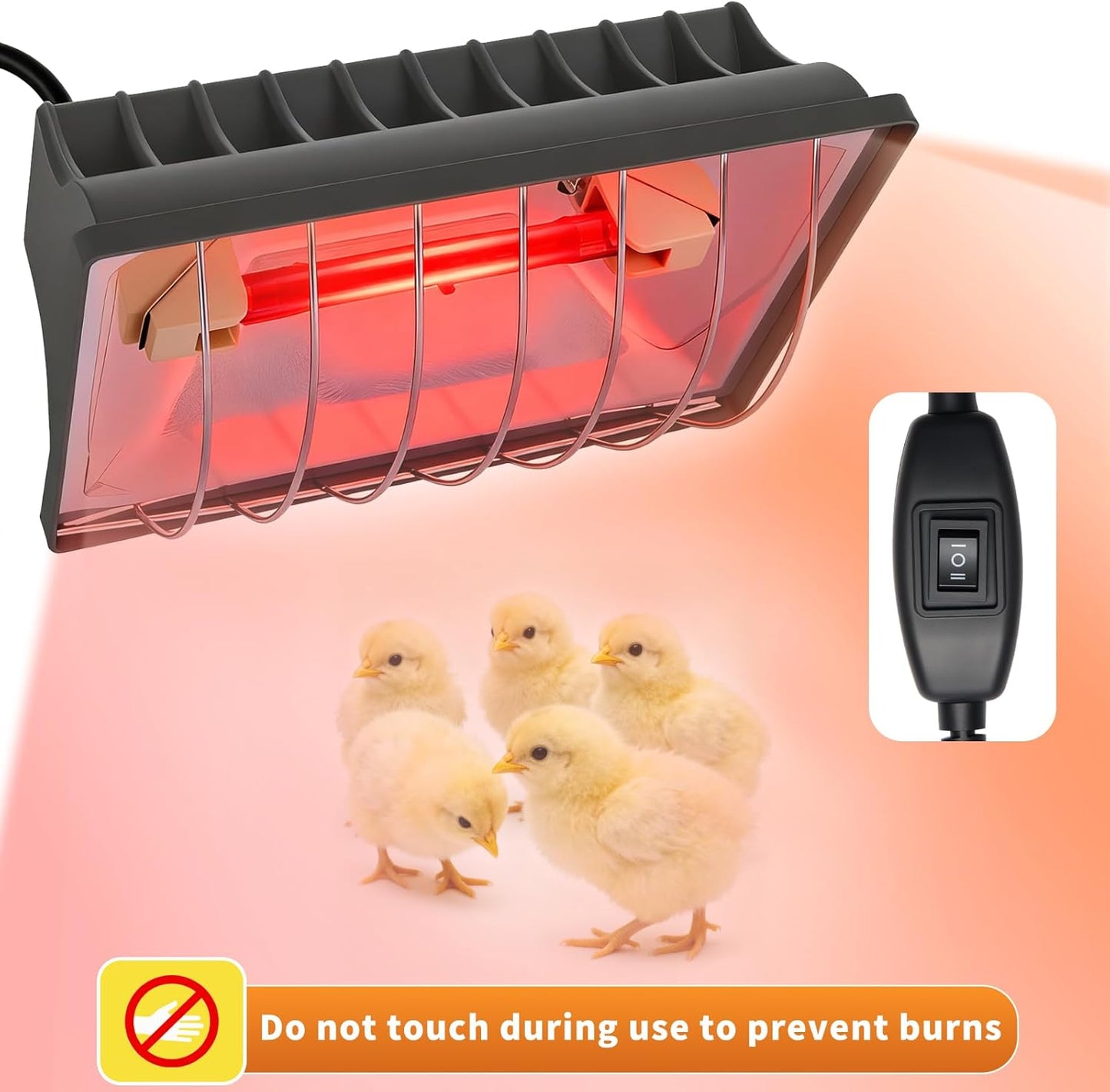 Chicken Coop Heating Lamp, 250W Brooder Heater with Guard,Waterproof Ceramic Joint Heat Lamp Bulb,Adjustable Temperature(175W/250W) and Height,Suitable for Poultry, Livestock & Small Pets