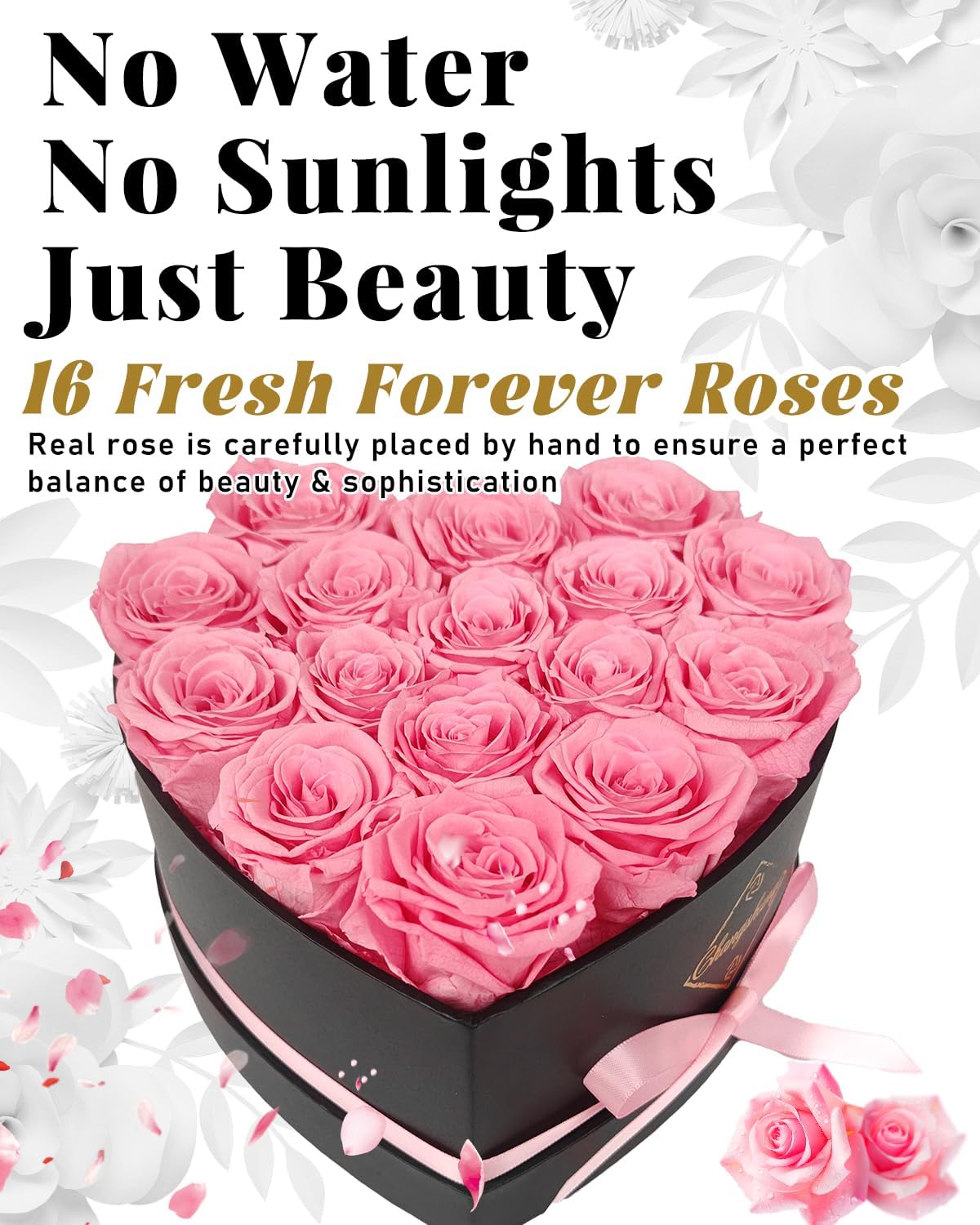 16 Flowers Preserved Roses Gifts for Women, Pink Forever Flowers Womens Birthday Gifts for Women Wife Friends Preserved Flower Rose Gift for Mom Her Wife gf