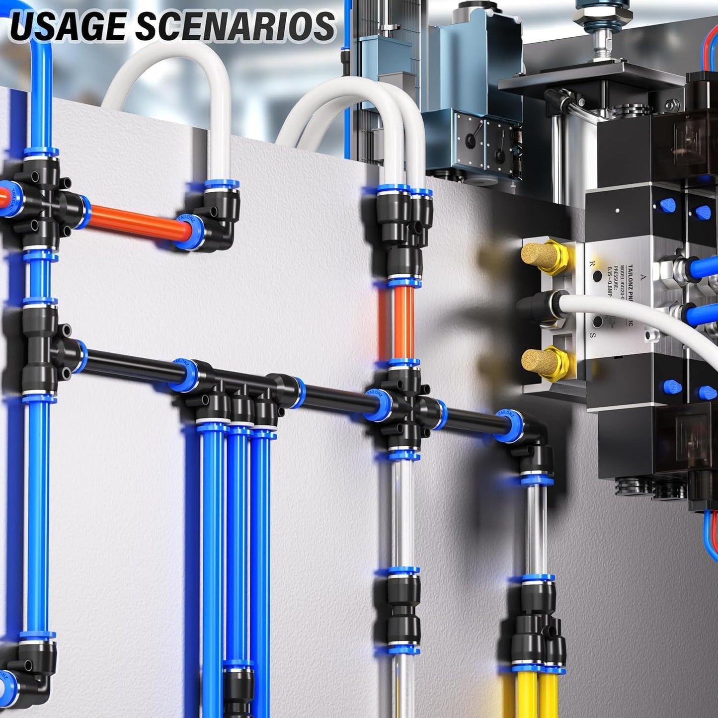 TAILONZ PNEUMATIC 1/4 Inch od Push to Connect Fittings Pneumatic Fittings Kit 10 Spliters+10 Elbows+10 tee+10 Straight+10 PPF+10 PP (60 pcs)