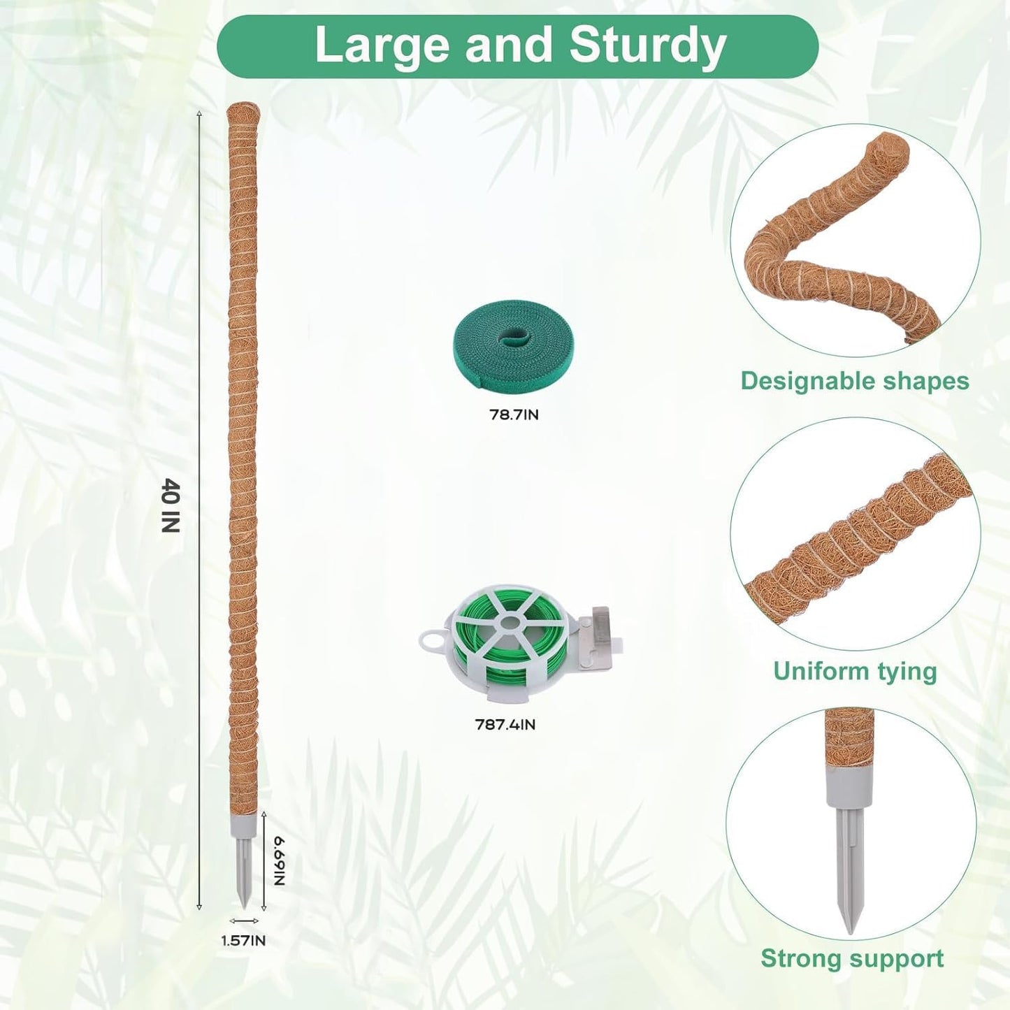 1 Pack Moss Pole, 40 Inch Monstera Plant Support, Moss Poles for Climbing Plants Indoor DIY, Coco Coir Plant Pole Moss Plant Stick Support Stake Kit for Potted Plants, Pothos, Philodendron
