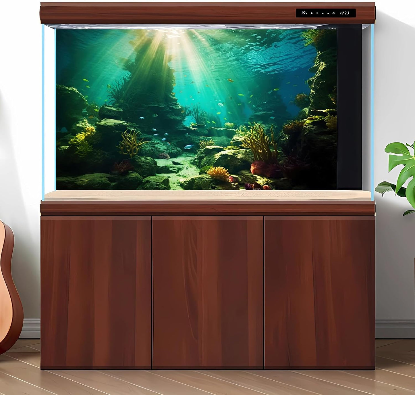 Ocean Floor Fish Tank Background Under The Sea Coral Reef Aquarium Background Tropical Fish Terrarium Backgrounds Underwater Rock Cave Sunray Fish Tank Backgrounds Decorations 30x12in