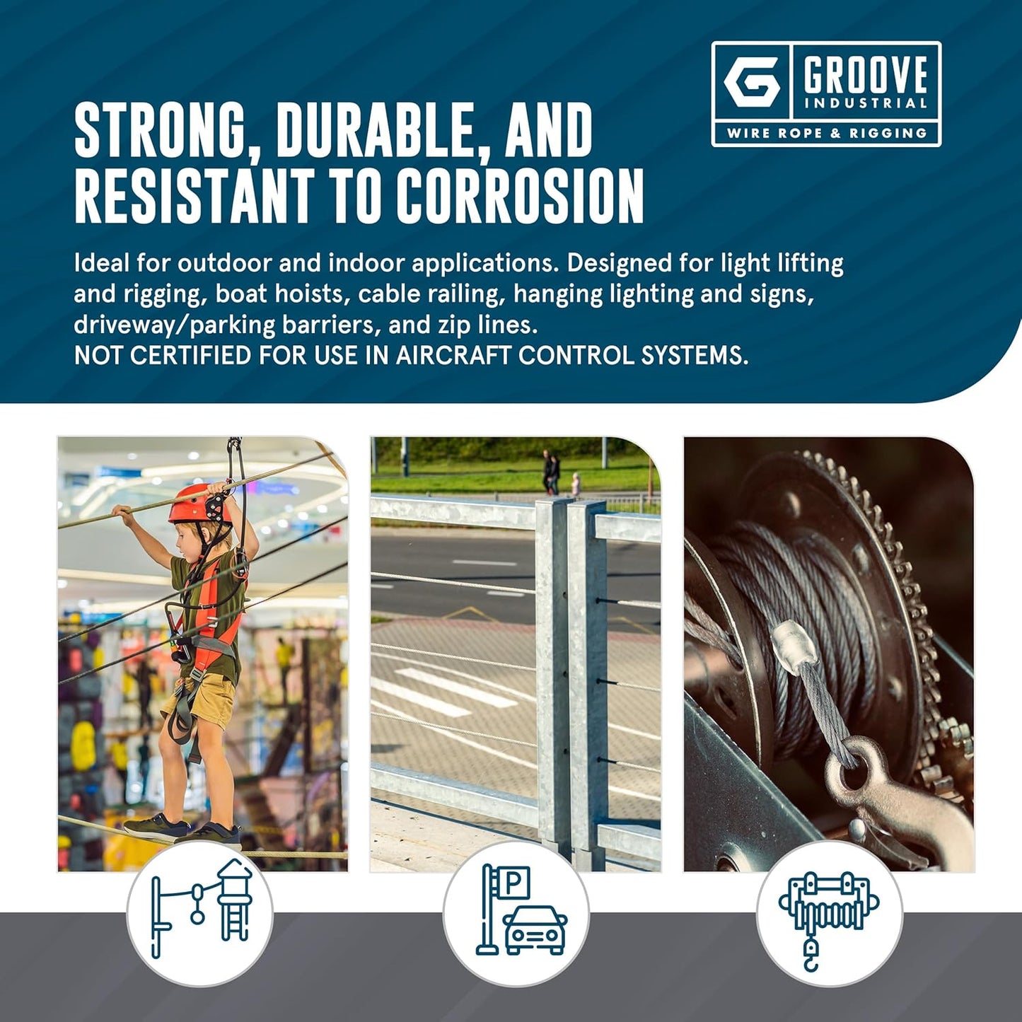 1/8’’ 7x19 Hot Dip Galvanized Aircraft Cable – Steel Wire Rope - 450 Feet