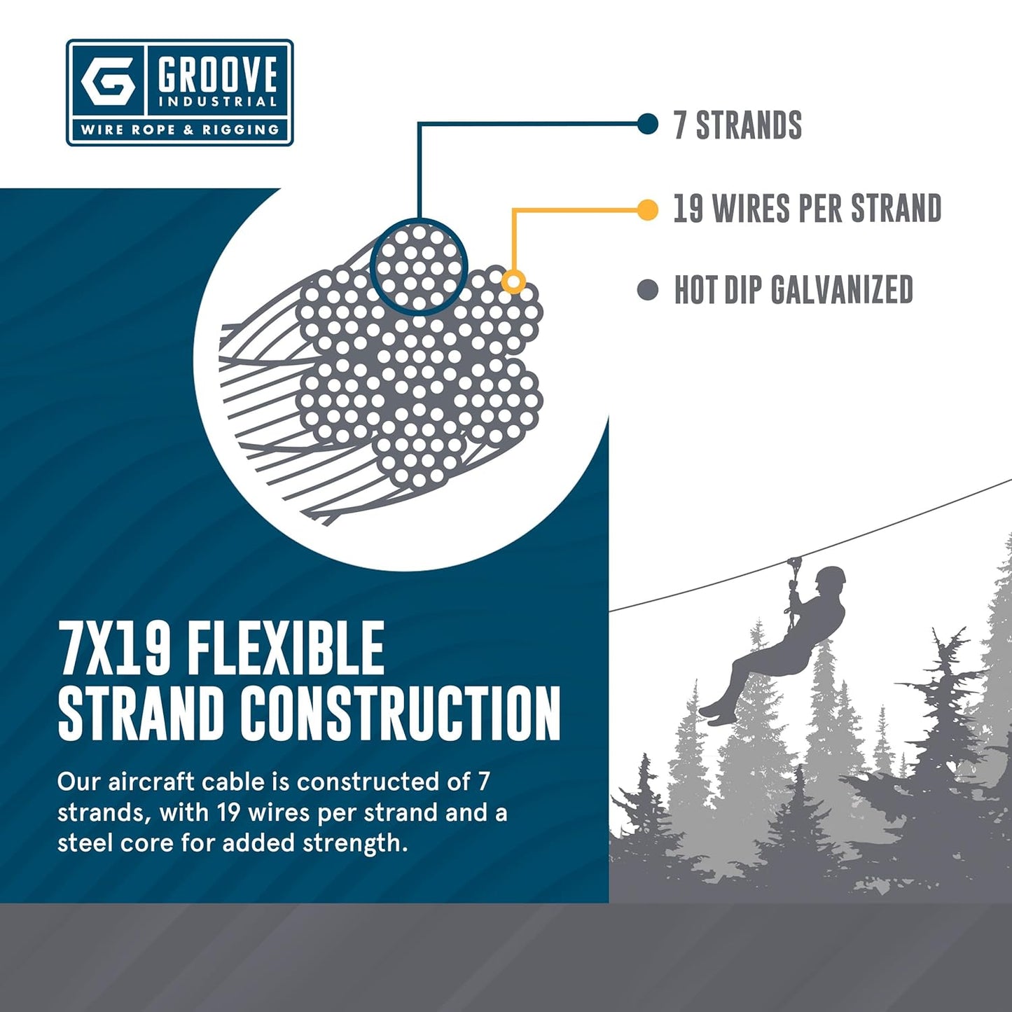 3/16’’ 7x19 Hot Dip Galvanized Aircraft Cable – Steel Wire Rope - 3500 Feet