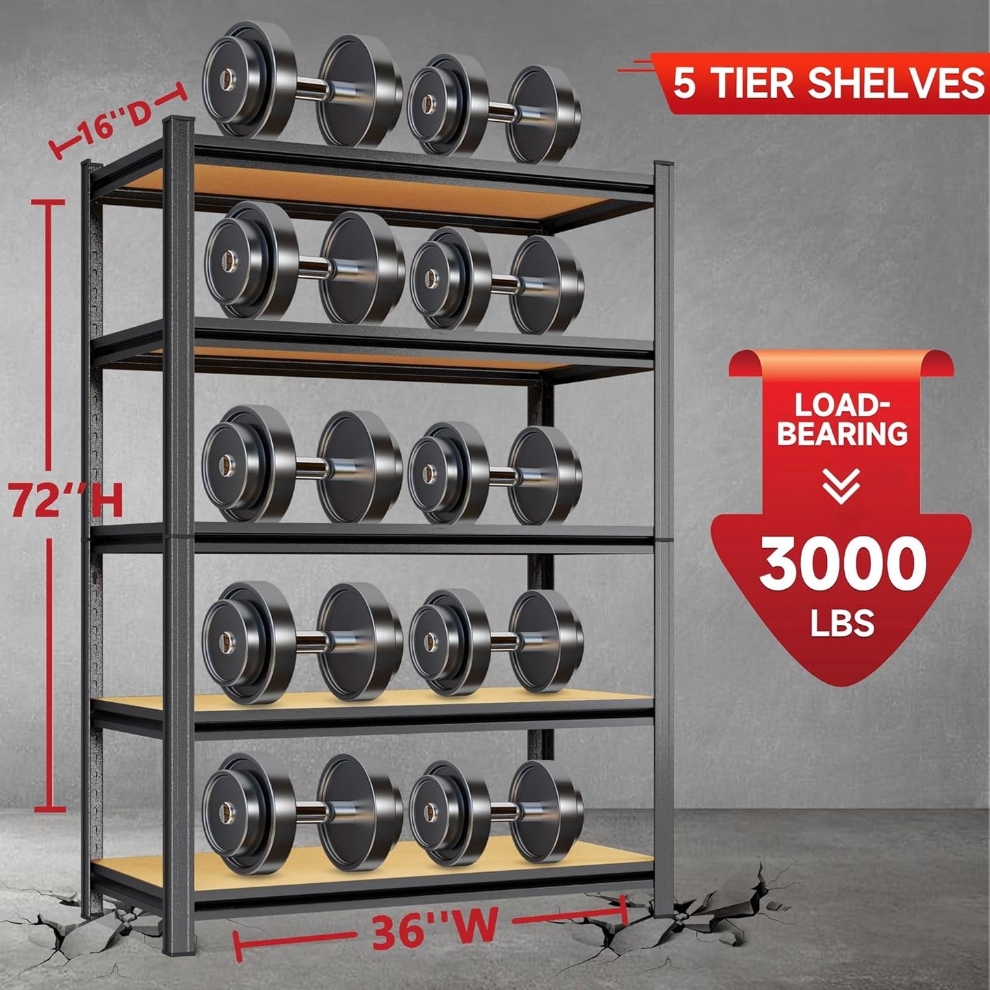 5-Tier Adjustable Heavy Duty Metal Storage Shelves Unit, 72" Tall Garage Shelving Rack for Basement, Kitchen, Office, Warehouse & Pantry - Versatile Metal Shelving Organizer