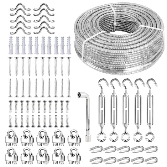 3/16 Wire Rope Kit, 165ft Vinyl Coated Galvanized Steel Cable with M5 Turnbuckles for Cables Wire, Rope Clamp & Thimble, 7X7 Strand Aircraft Cable for Anchored Shed, Fencing, Sunshade