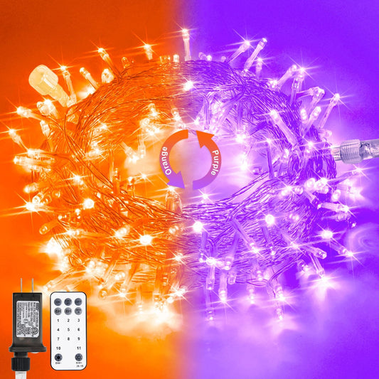 JMEXSUSS 100 LED Orange & Purple Halloween Lights - Plug in, Connectable Color Changing String Lights, 33ft Indoor/Outdoor for Halloween Party Decor & Christmas