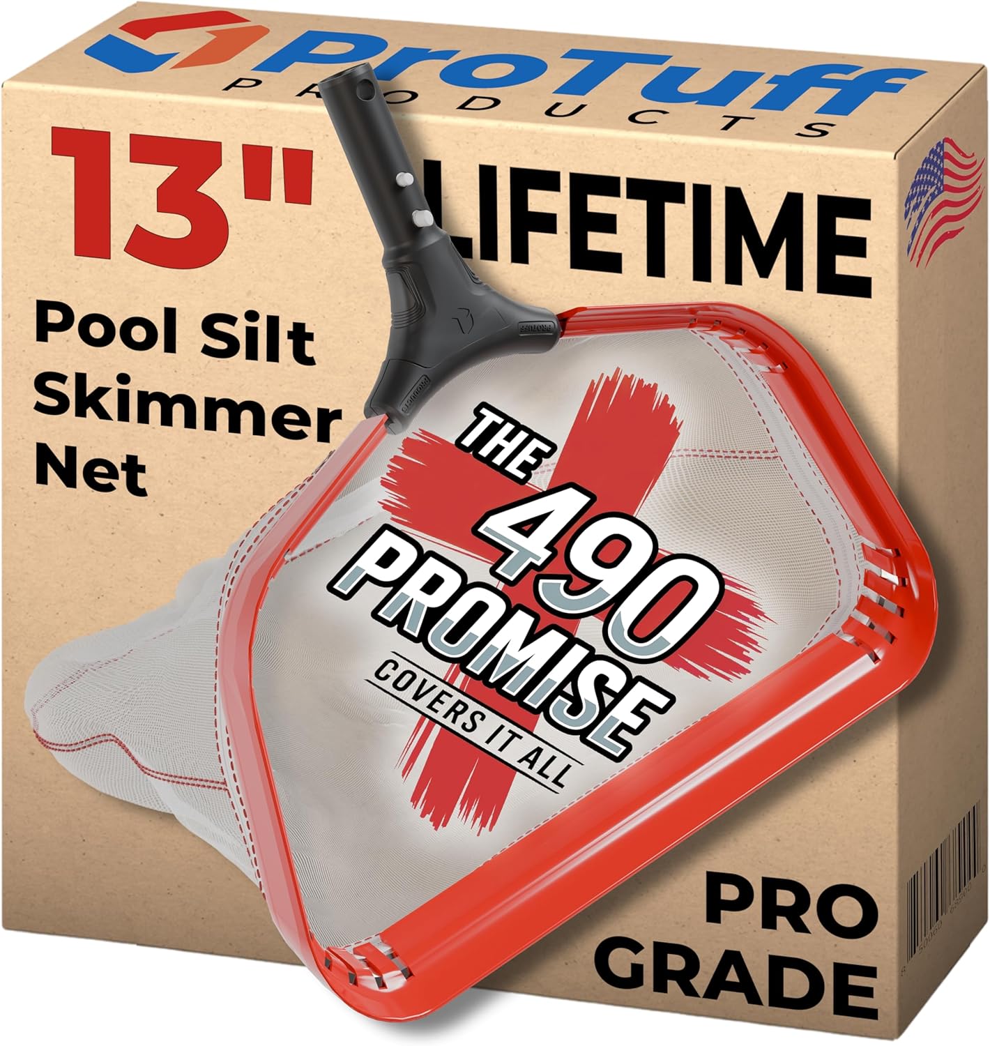 ProTuff 13" Spa Silt Net for PROS – “490 Promise” Unlimited, Unconditional Replacement - Heavy Duty Ultra Fine Mesh Silt & Sand Skimmer Cleans 3X Faster Than Vacuum - 13 inch Leaf Rake Bag for Pollen