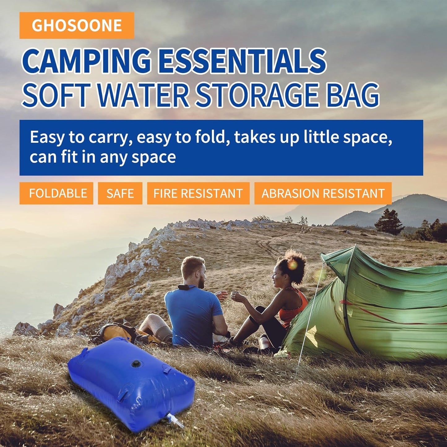 3000 L/800 Gal Water Bladder Tank, Foldable Portable Water Storage Container, Emergency Water Bag for RV, Truck Bed, Fire Prevention, Drought Resistance, Blue