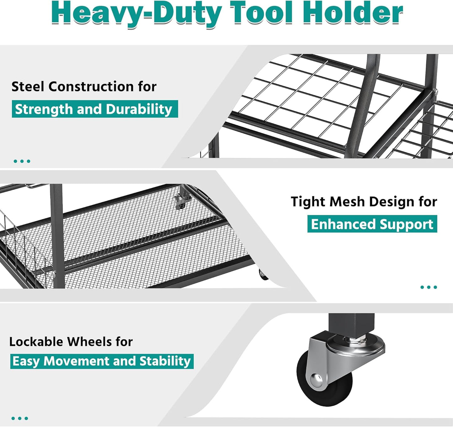EVERHANGER Garden Tool Organizer Stand, Garage Tool Storage Organization, Yard Tool Racks with lockable wheels, Fit for Long-Handled Tools/Rakes/Brooms, Indoor/Outdoor Use