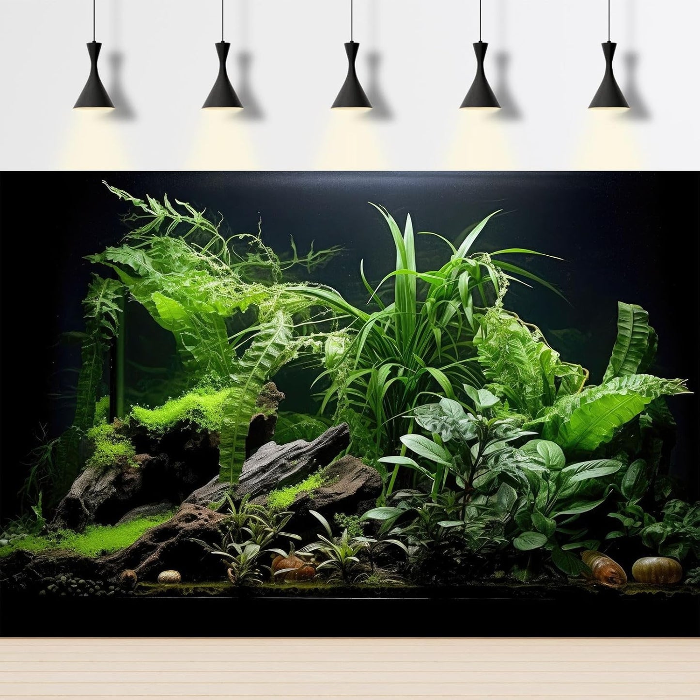 Aquarium Background Freshwater Green Plants Terrarium Background Aquatic Underwater Sea Grass Tank Background Wood Root Rock with Moss Jungle Style Fish Tank Background Poster Wallpaper 72x18in