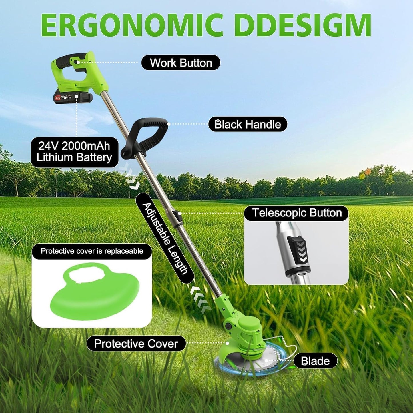 Electric Weed Wacker Cordless stringless,Grass Trimmer,with 2 Batteries, 1 Charger, 3 Types Blades, Weed Wacker Eater Battery Powered Lightweight Battery Weed Trimmer for Yard and Garden