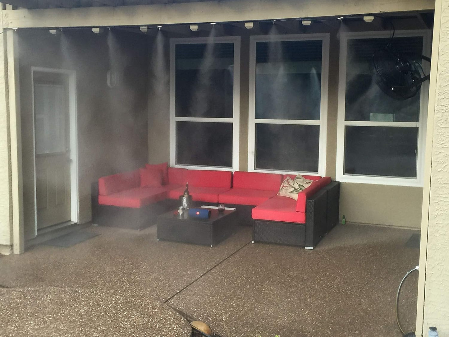 Misting Fan Kit with 2 Black Fan 20”, Mid Pressure Pump, Misting Rings, Nozzles, Nylon tubing, Filtration system & Manual, Connects to Any Outdoor Fans, Mister System for Lawn Patio Garden