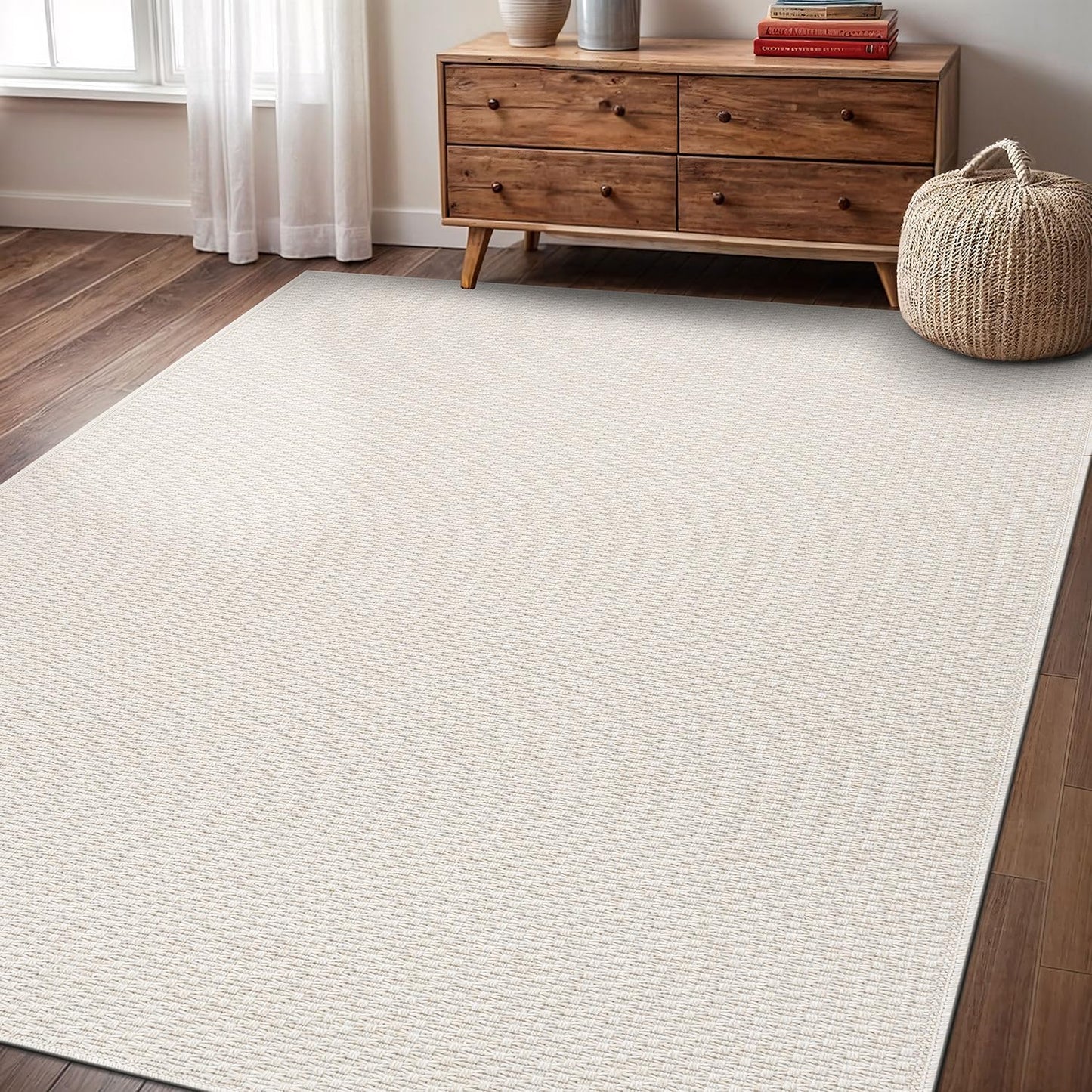 Easy Jute Rug 9x12 Indoor Outdoor Natural Rugs Solid Fiber Rug Woven Area Rug Boho Easy Clean Inside Carpet for Living Room Bedroom Dining Room Hallway or Outdoor Patio Porch (9 X 12 Bone)