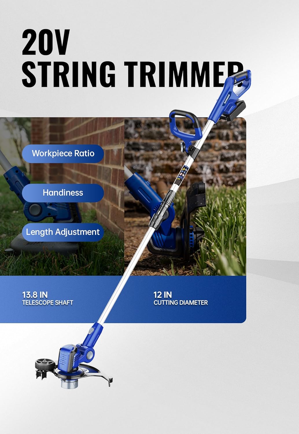 WILD BADGER POWER 20V Weed Wacker, Leaf Blower, Wheeled Edger Kit Electric with 2 * 2Ah Battery & Charger, String Trimmer, Lightweight, Adjustable Telescopic Shaft, Fast-Charging