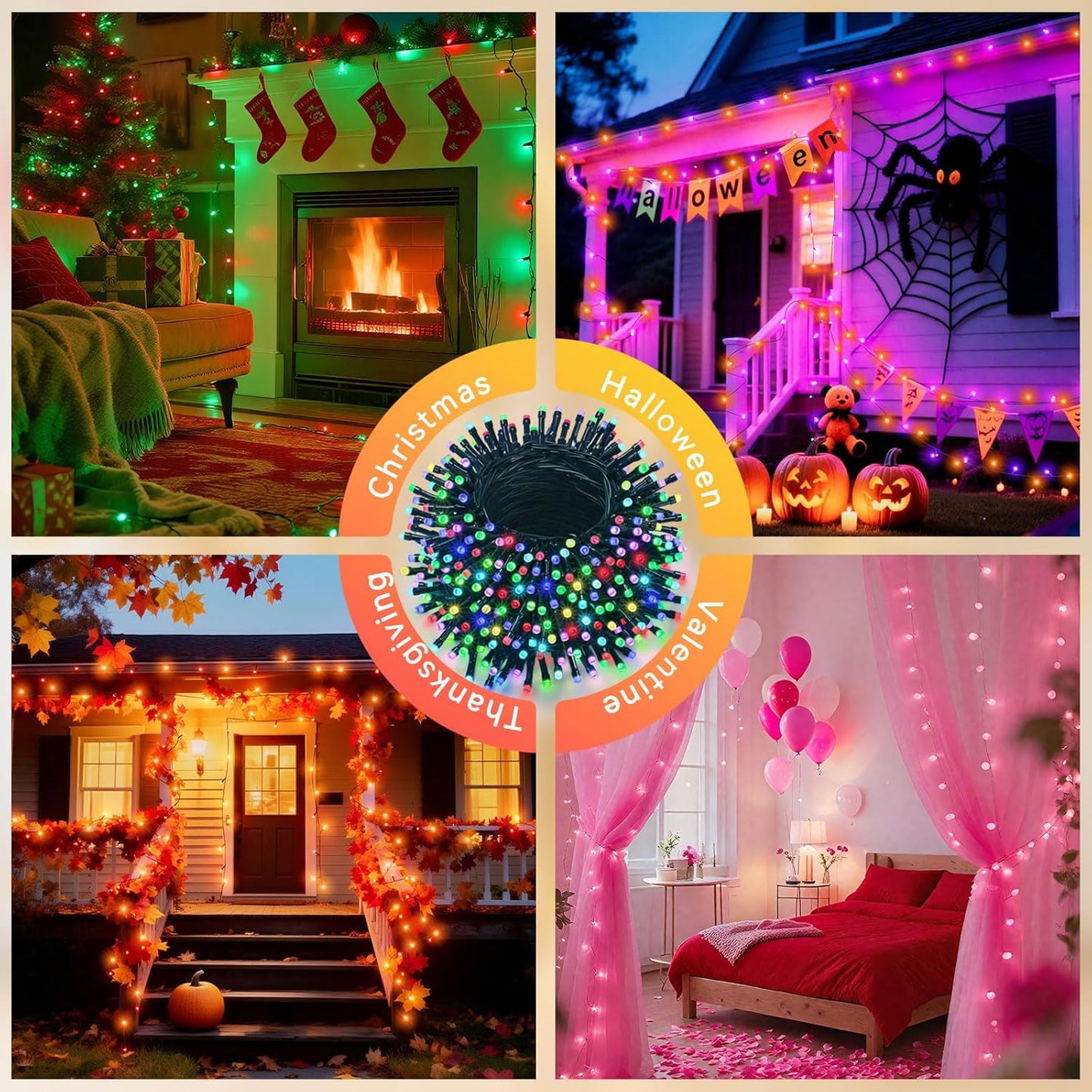 LitHome 66ft 200Led Color Changing String Lights with Remote,35 Colors RGB Christmas Lights with Timer,Dimmable Led String Light Outdoor,Xmas Tree Light Indoor Plug in for Halloween Fall Party Decor