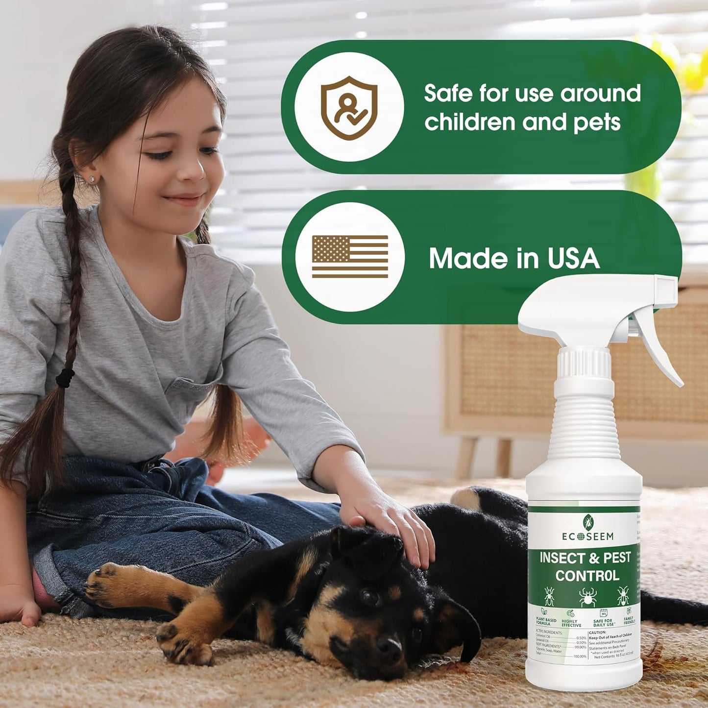Insect & Pest Control Spray – Natural Essential - Bug Killer & Insect Repellent, Kills Ant, Spiders, Carpet Beetles, Roaches, Flies- Safe for Pets & Family, Indoor & Outdoor Use 16OZ