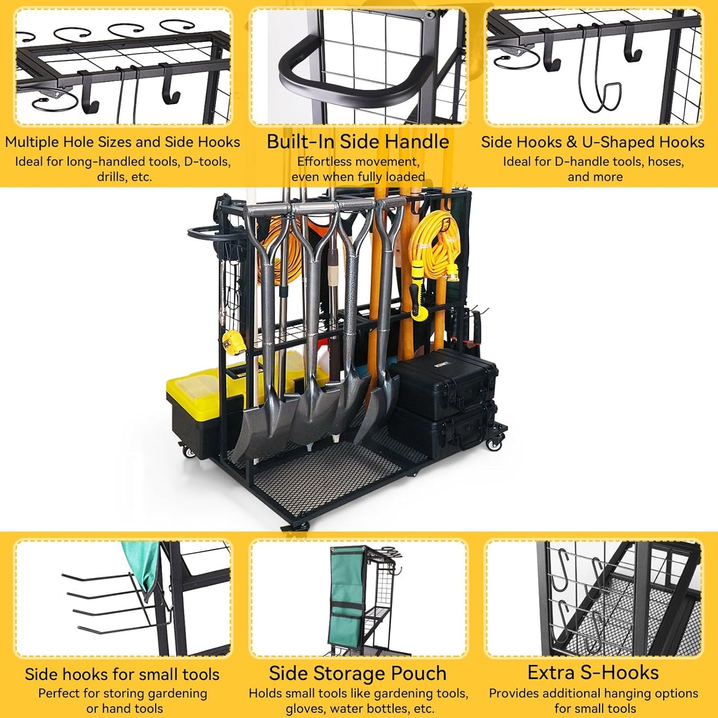 Garden Tool Organizer - Heavy Duty Garage Storage and Organization with Wheels - Large Garden Tool Storage Holder for Lawn Yard Patio Shed,Garage Shovel Rack