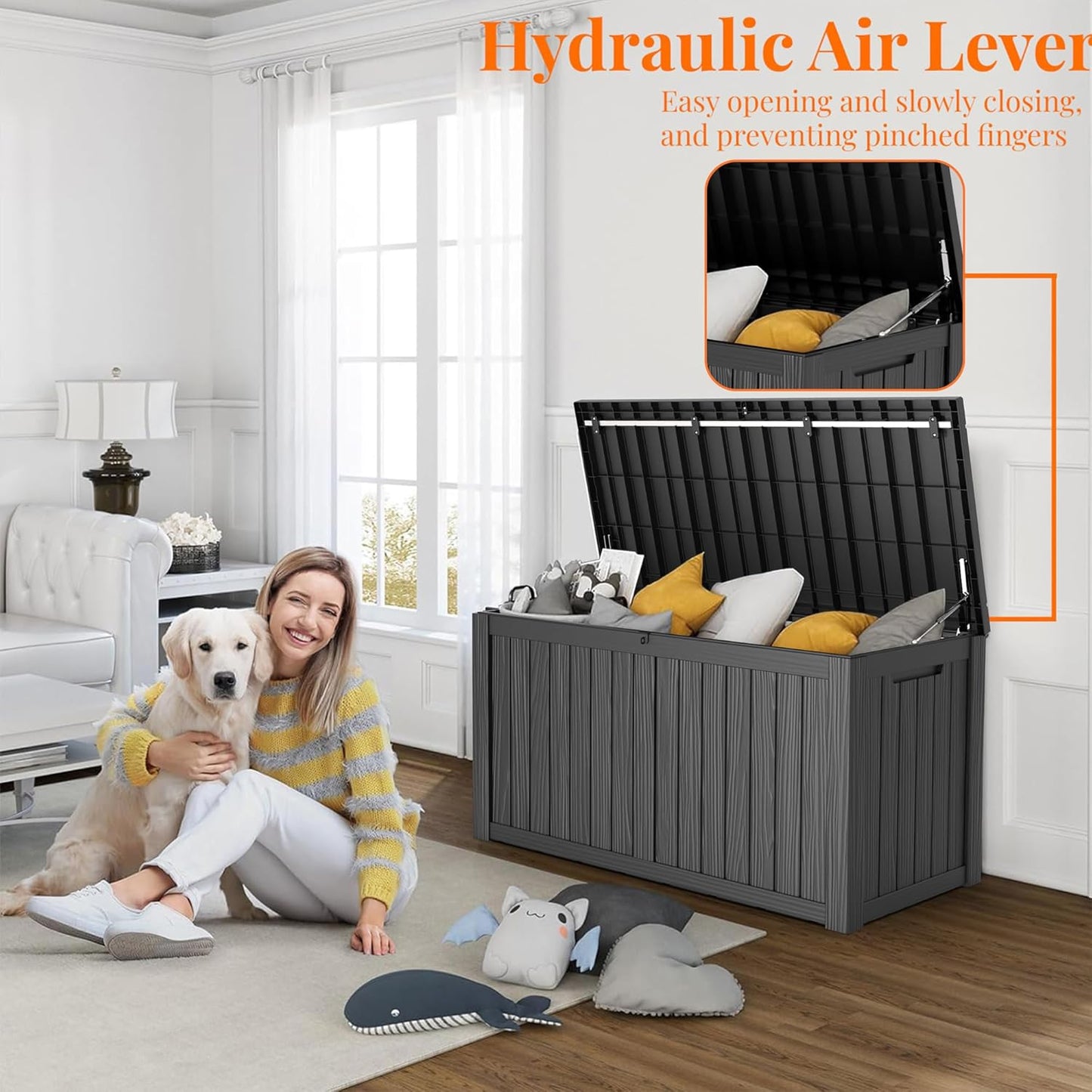 150 Gallon Resin Deck Box, Lockable Patio Outdoor Storage Box for Furniture, Garden Tools and Tools Storage, Waterproof Outside Storage Boxes - Black