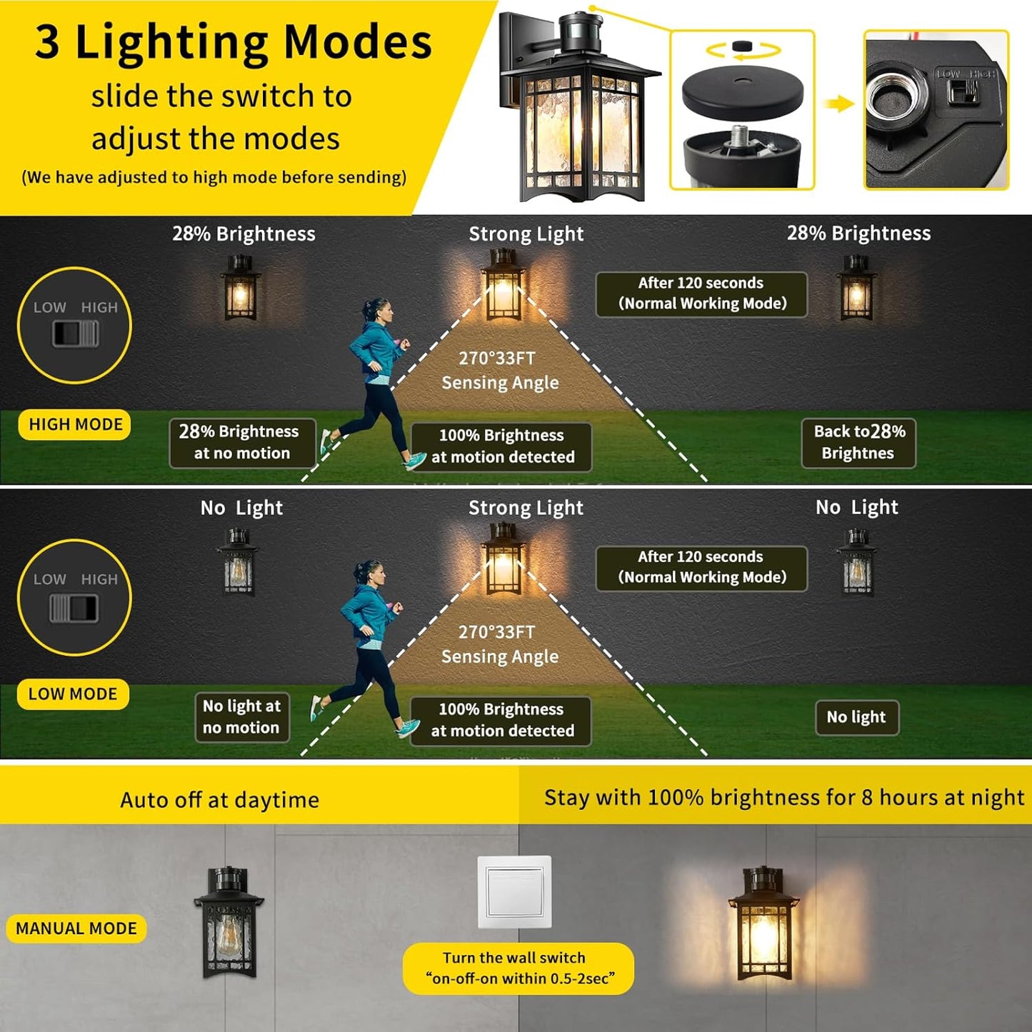 Brown Motion Sensor Outdoor Lights Wall Mount - Dusk to Dawn Exterior Light Fixture for Outside House Porch Patio Garage - Waterproof Lantern with Yard Front Motion Detector