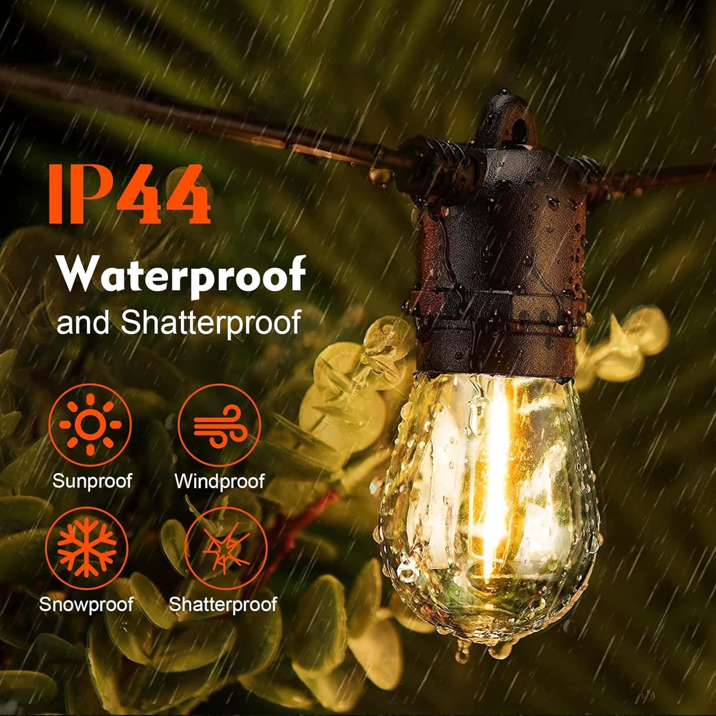 48 Pack Shatterproof LED Replacement Bulbs for Outdoor String Lights, S14 Edison Bulbs for Patio String Lights Outdoor Waterproof, Warm White 2200K, Dimmable, E26 Standard Base