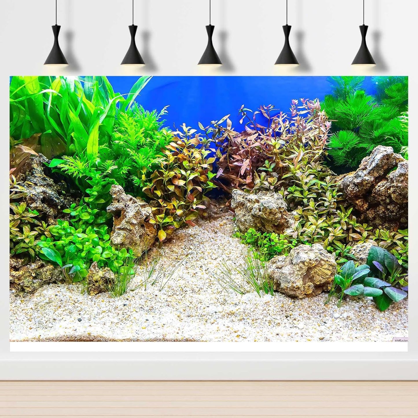 Aquarium Background Underwater Grass Leaves with Pebble Aquarium Backdrop Vivid and Fresh Green Aquatic Plant Stone River Bed and Lake Fish Tank Background Decor Vinyl 30x18in