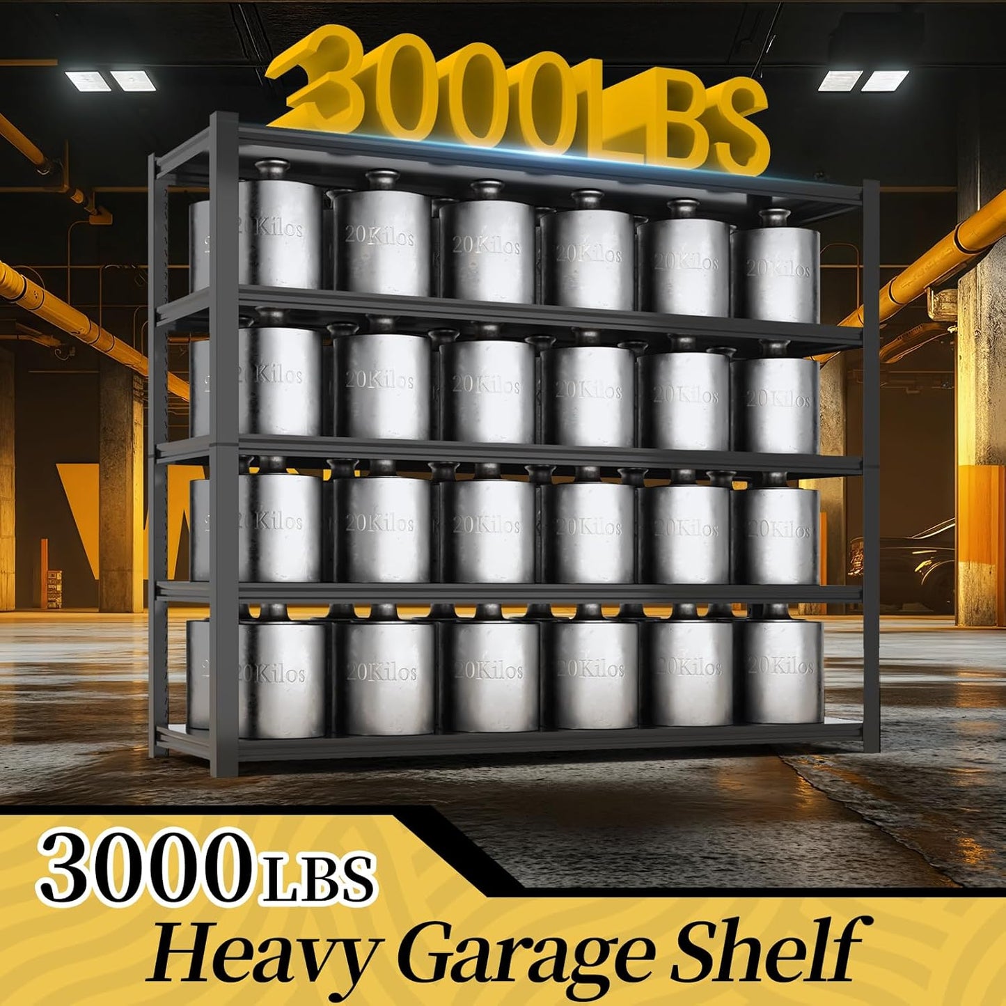 47.8" W Heavy Duty Garage Shelving 3000LBS Storage Shelves, Adjustable 5-Tier Storage Rack, Metal Shelves for Garage/Warehouse/Basement, 47.8" W x 19.8" D x 72" H, 3 Pack