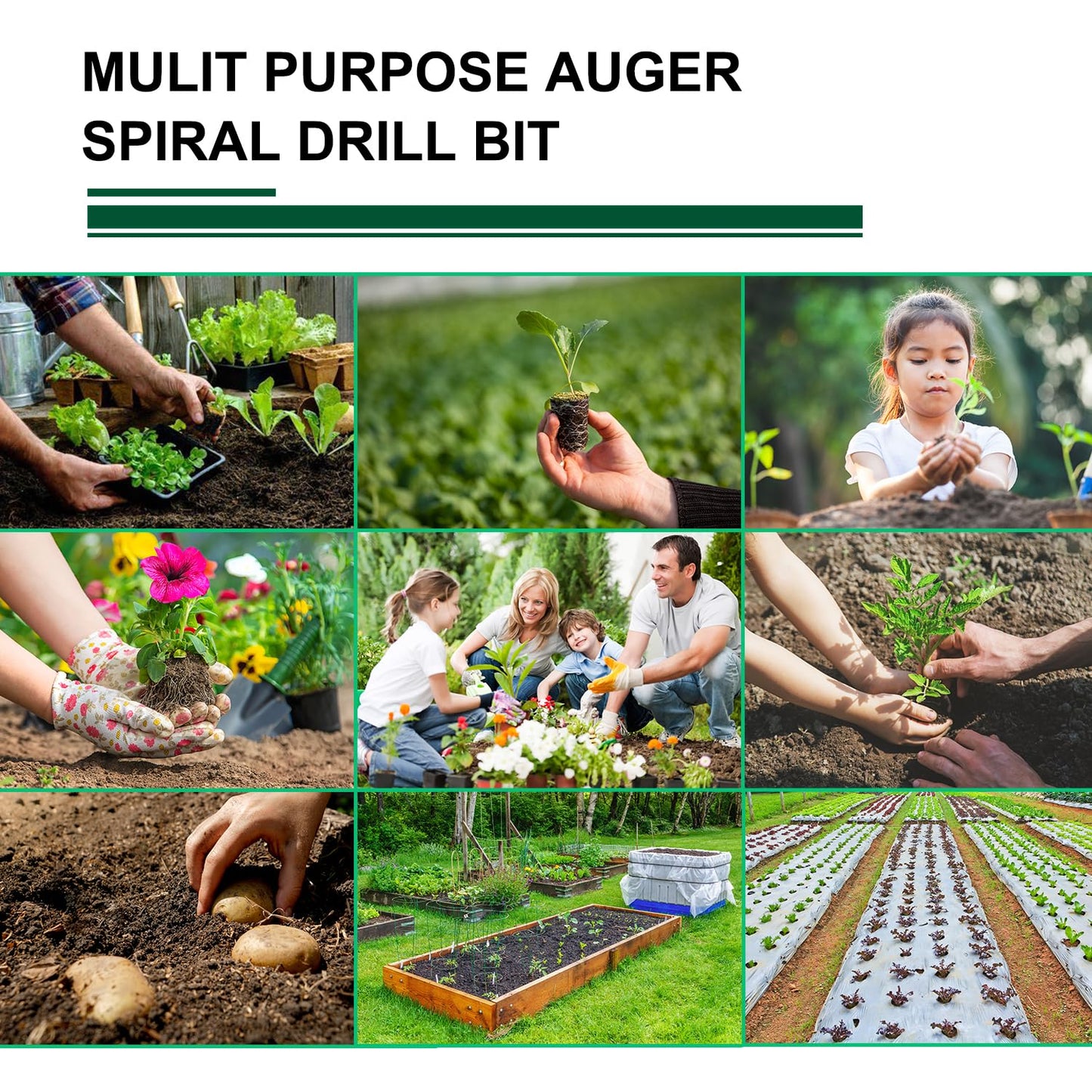 Garden Auger Drill Bit for Planting 1.6x9in, Ground Earth Spiral Auger Drill for 3/8" Hex Drive, Yard Auger for Bulbs, Flowers & Bedding Digging, Planter Tool